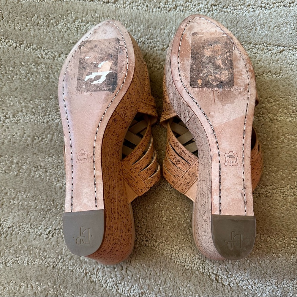Donald J Pliner Flore Woven Strappy Platform Wedge Cork Slip On Sandals Tan 8.5 - Picture 15 of 16